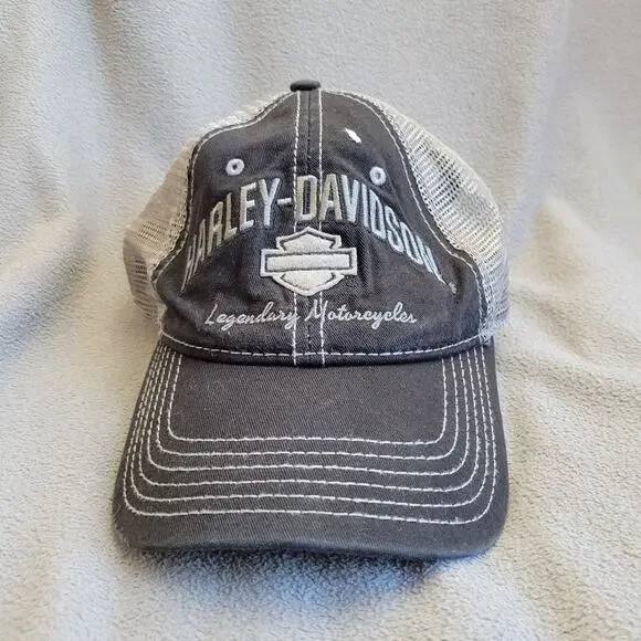 HARLEY DAVIDSON Hat Cap Trucker Gray Adjustable Hook-and-Loop Breathable Logo - Picture 1 of 8